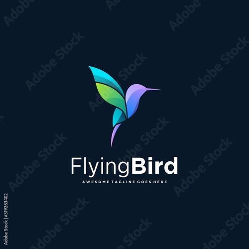 Vector Logo Illustration Flying Humming Bird Gradient Colorful