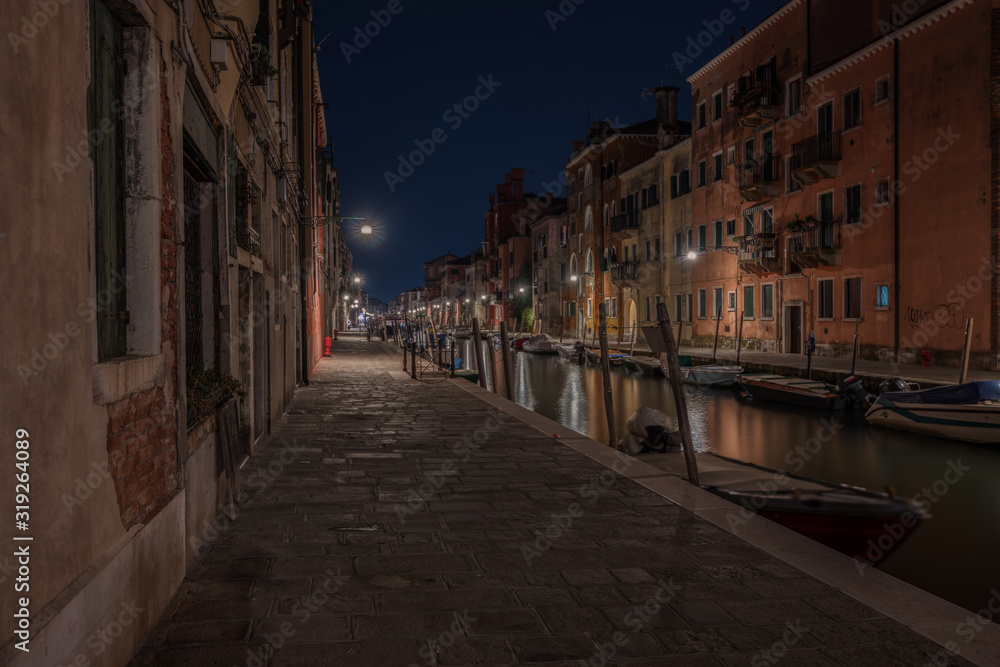 narrow canal at night