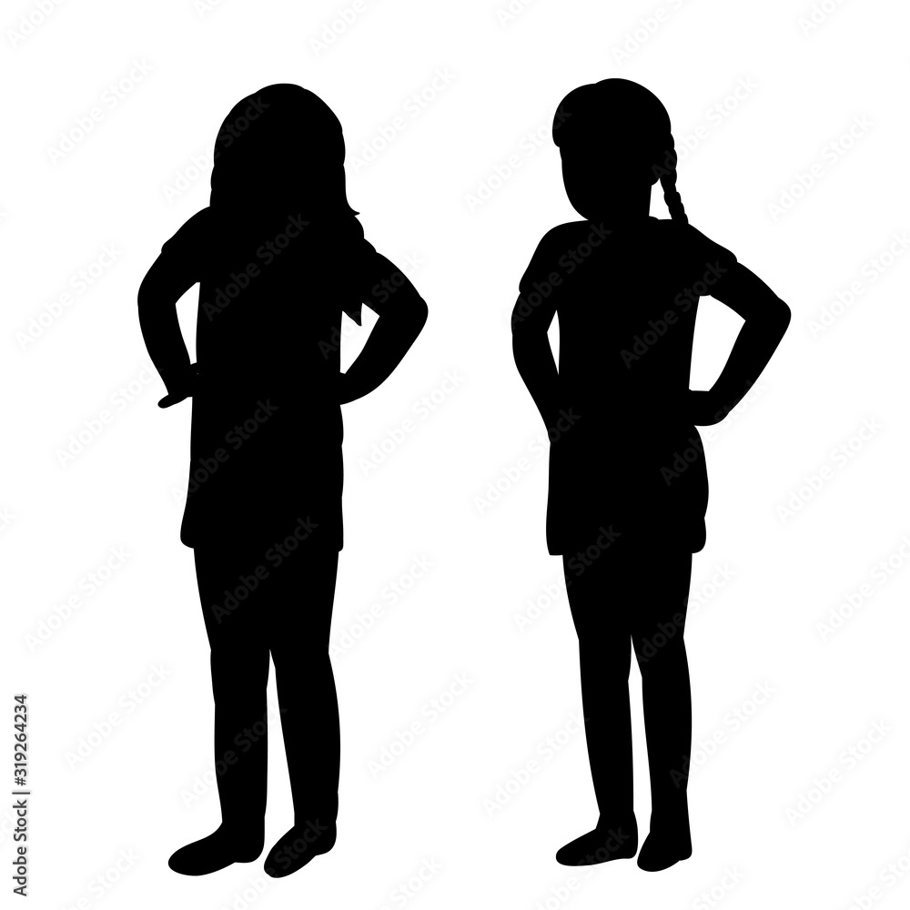  white background, black silhouette of a little girl