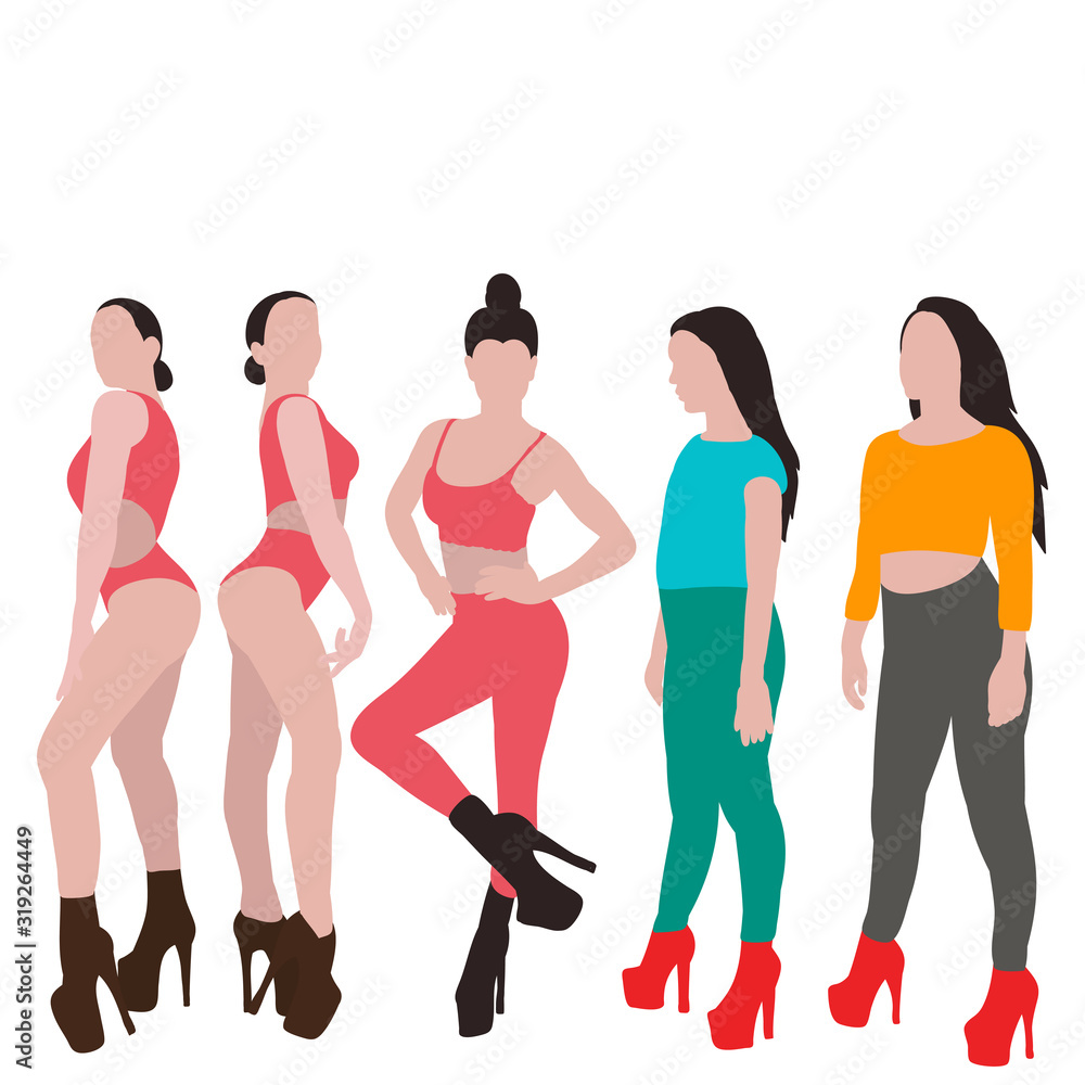 vector, on a white background, flat style dancing girl, set, collection vector, on a white background, flat style dancing girl, set, collection