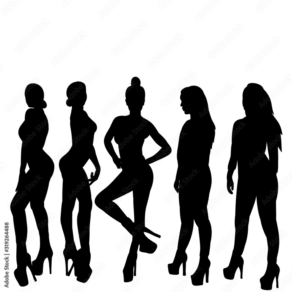 white background, set of silhouettes of sexy girls
