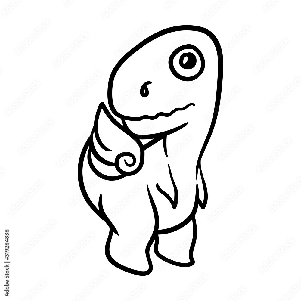 Cute vector dino with cupid love wing line drawing Cute vector dino with cupid love wing line drawing