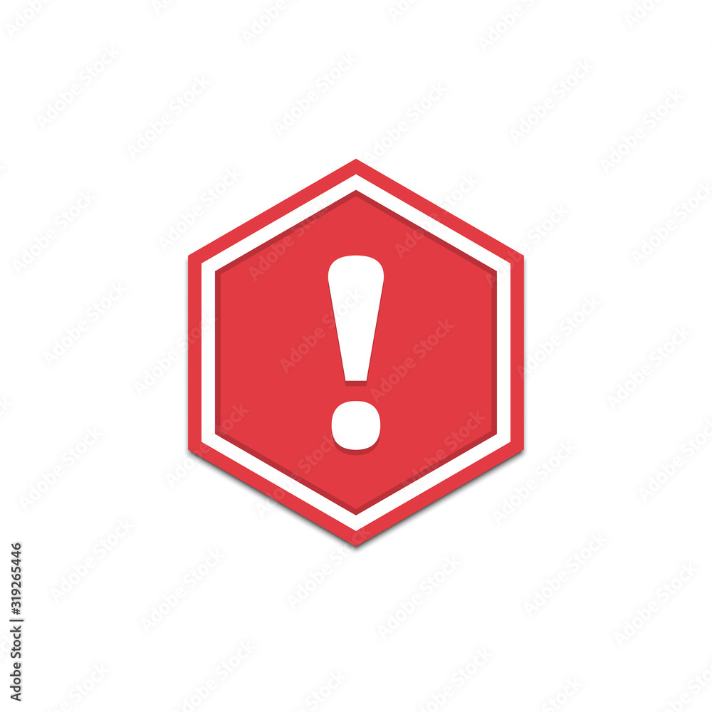 Red hexagon hazard warning sign with exclamation mark Red hexagon hazard warning sign with exclamation mark