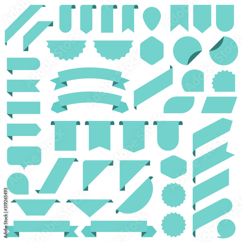 Set of turquoise blank banners ribbon. Tag, label in a flat design
