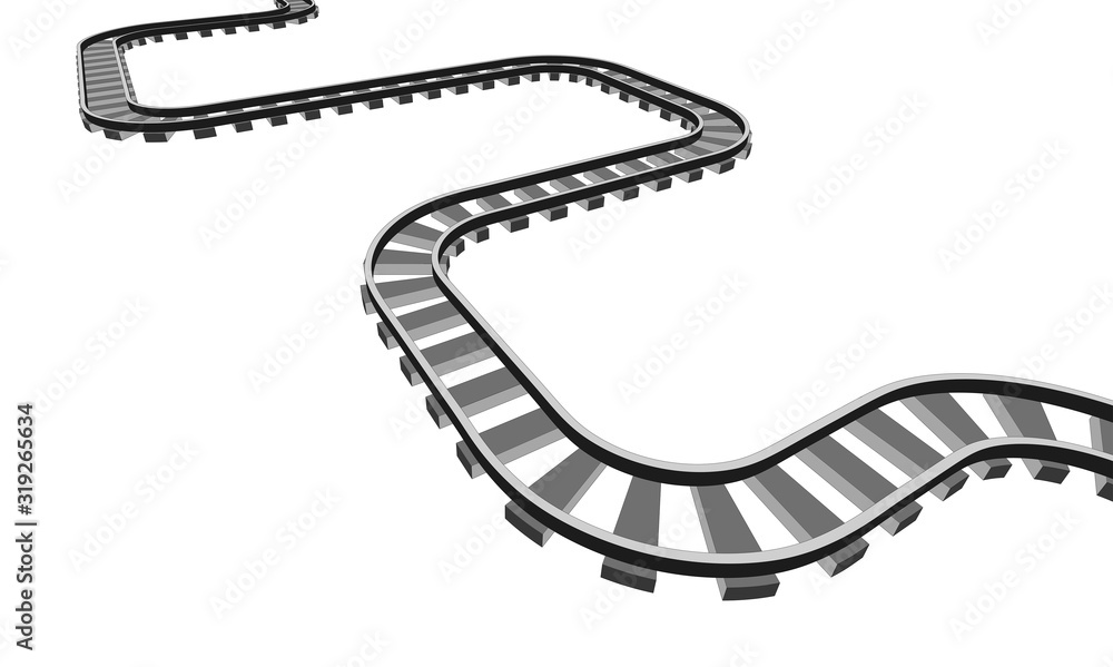 The railway going forward. 3d vector illustration on a white