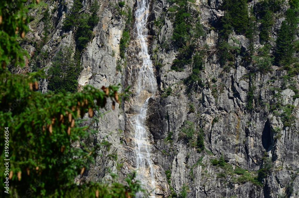 Waterfalls in the forest near Anterselva di sotto (Val Pusteria). South Tyrol, Bolzano. Italy.