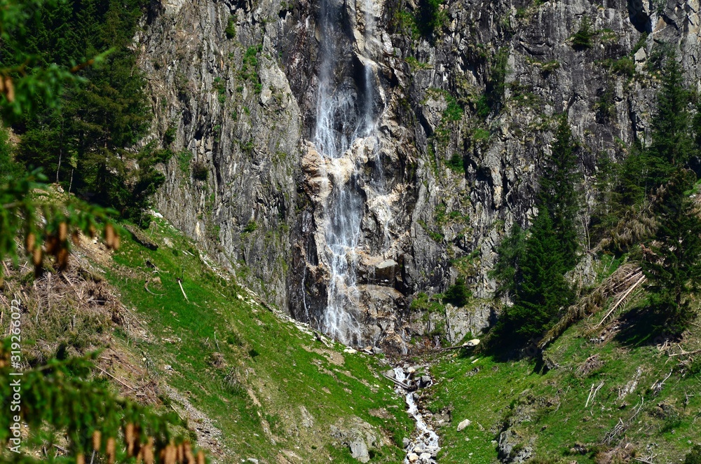 Waterfalls in the forest near Anterselva di sotto (Val Pusteria). South Tyrol, Bolzano. Italy.