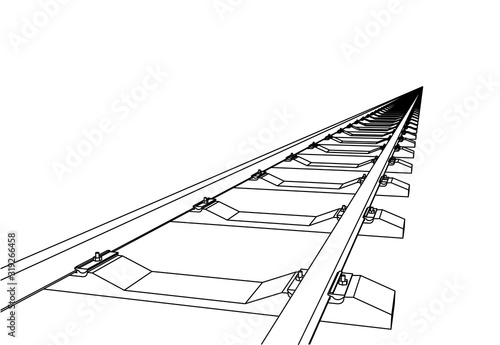 The railway going forward. 3d vector illustration on a white