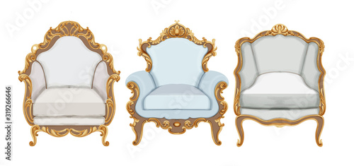 Baroque style chairs with gold elegant decor