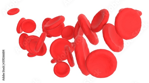Red blood cells flowing in a vein or artery  isolated on white background  3D-rendering
