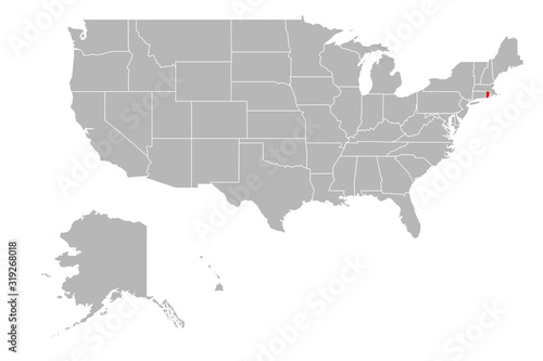 Rhode island highlighted on USA political map. Gray background.