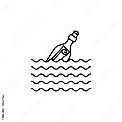 bottle, letter, mail, message, sea line icon on white background