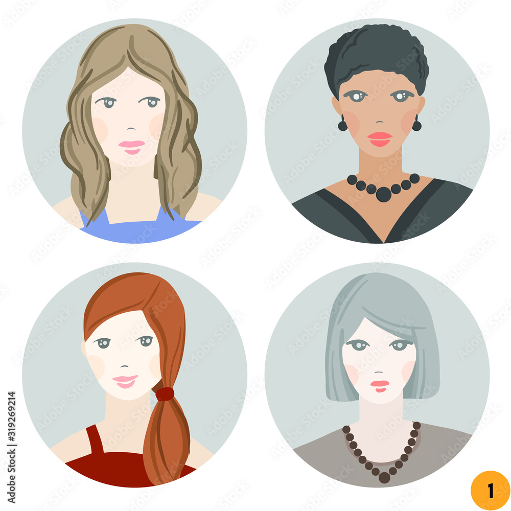Set of different cute women avatars. Isolated on a white background. Different ages, nationalities, clothes and hair styles. Set of different cute women avatars. Isolated on a white background. Different ages, nationalities, clothes and hair styles.