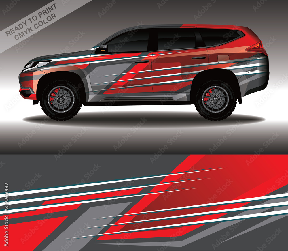 Obraz premium Car wrap decal design vector, custom livery race rally car vehicle sticker and tinting.