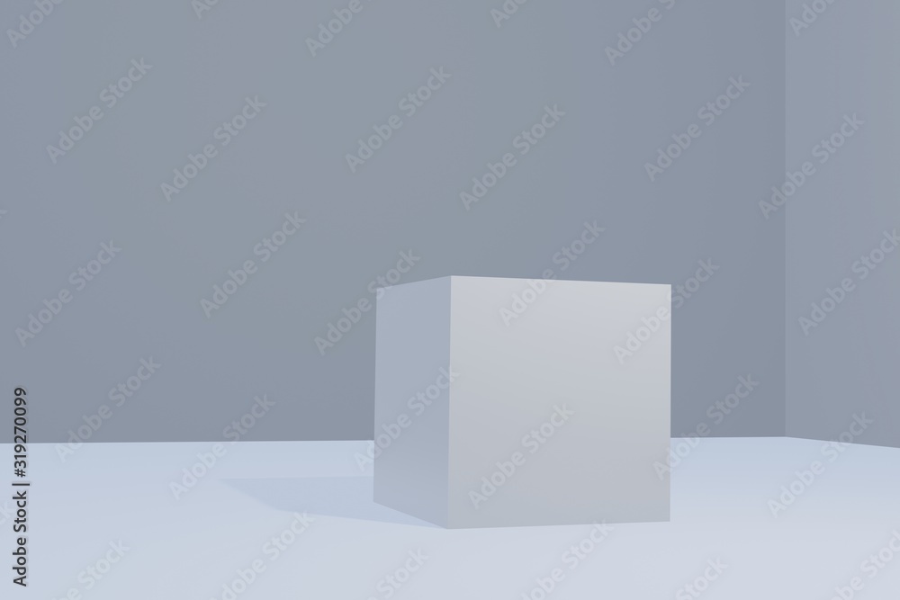 Podium in the form of a cube, stand for an advertising item or concept. Pastel shades. An excellent blank for an advertising banner. Photorealistic 3D render. Podium in the form of a cube, stand for an advertising item or concept. Pastel shades. An excellent blank for an advertising banner. Photorealistic 3D render.