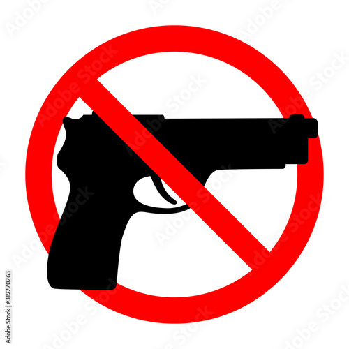 No weapons sign. Black gun in a red crossed circle on a white background.