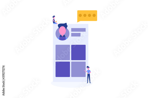 social media interaction illustration concept for web landing page template, banner, flyer and presentation