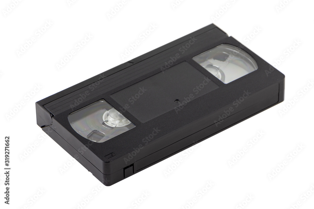 VHS video cassette new, close-up, isolated on white background.