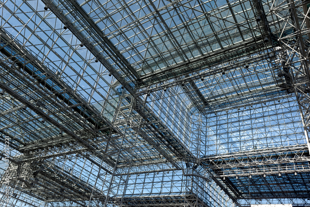 textured blue glass ceiling inside