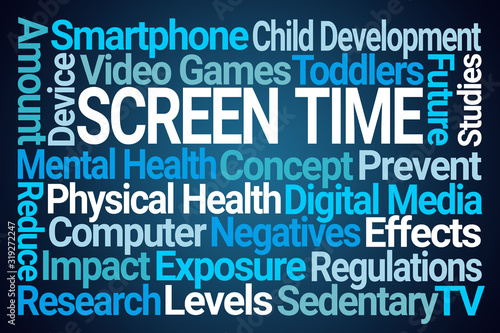 Screen Time Word Cloud on Blue Background