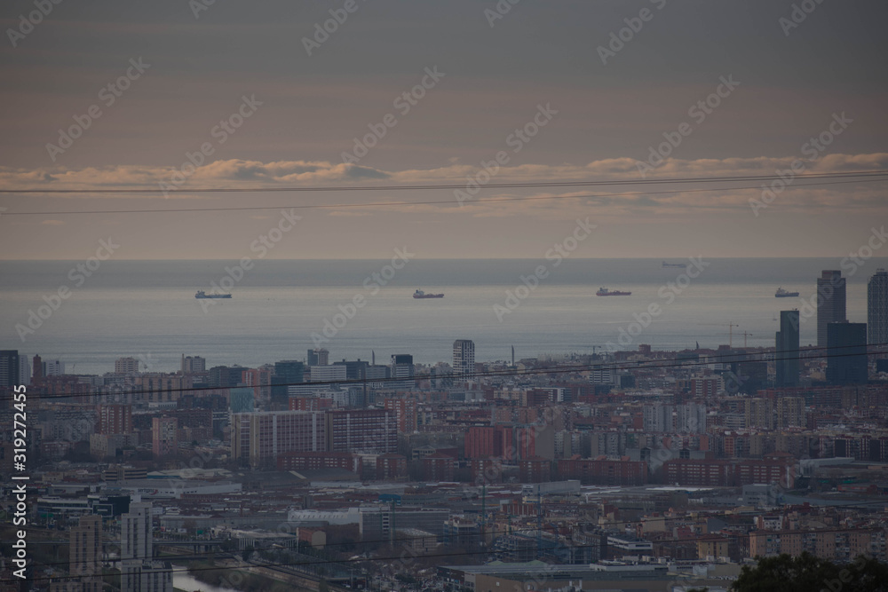 Badalona town Barcelona Spain with the sea and boats in the background