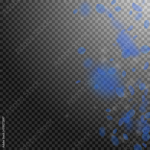 Dark blue flower petals falling down. Graceful rom