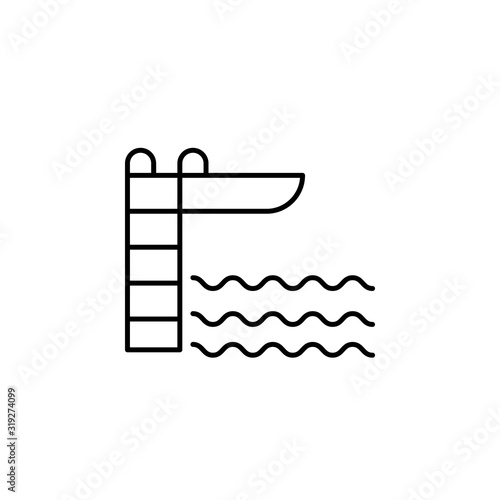 indoor sports, diving board, springboard, trampoline line icon on white backgrou
