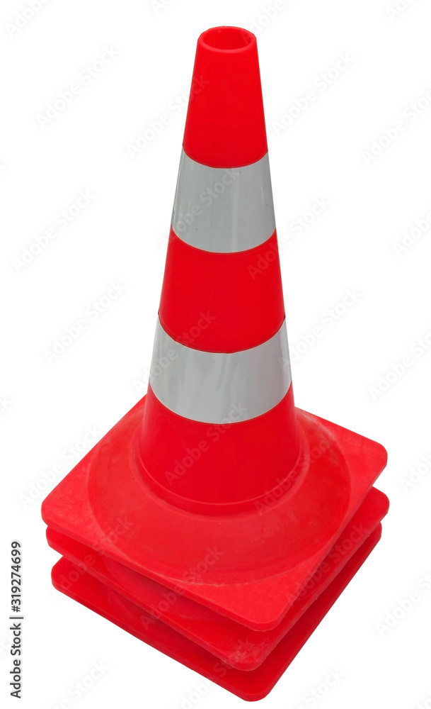 traffic cone with white and orange stripes on white traffic cone with white and orange stripes on white