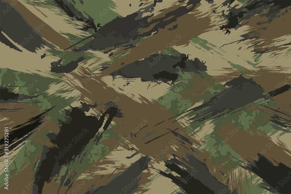 Brush Stroke Seamless Camouflage Print. Pattern Green brown black olive