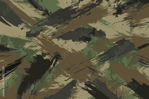 Brush Stroke Seamless Camouflage Print. Pattern Green brown black olive colors forest texture. Fabric and fashion textile paint. Camouflage pattern background. Vector Seamless Camouflage. Vector photo