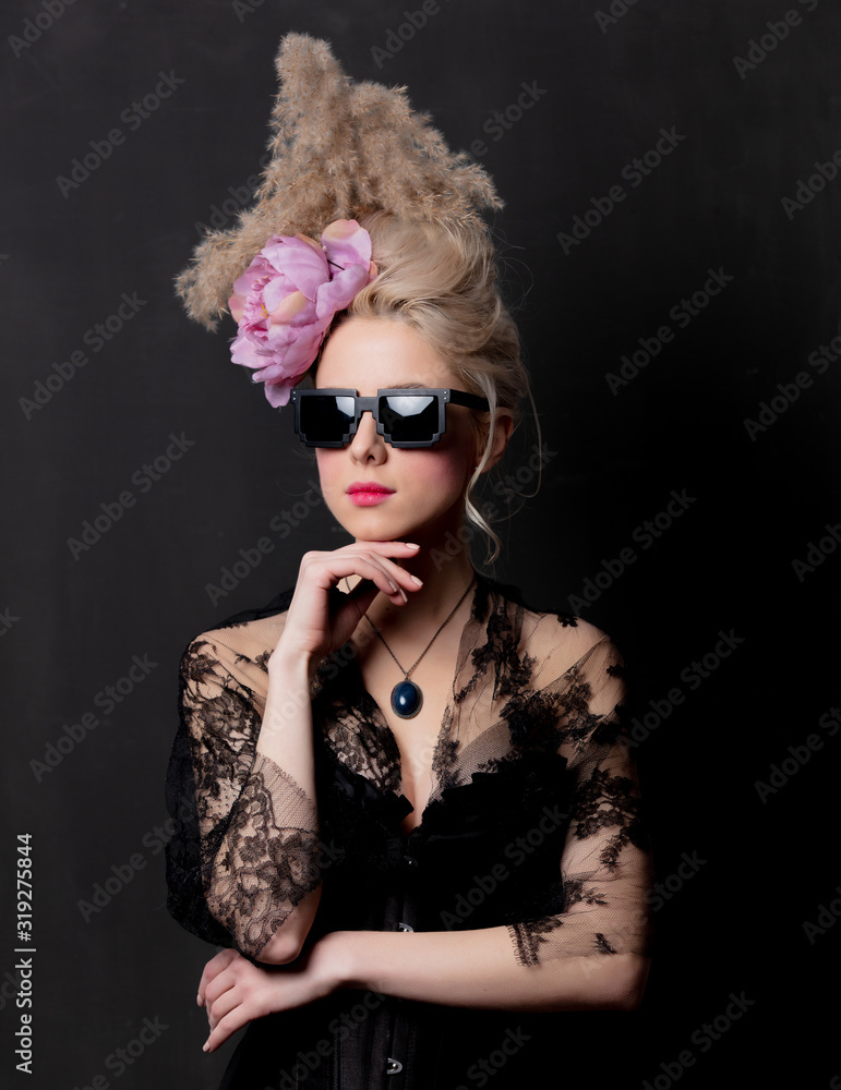 Beautiful blonde countess in sunglasses