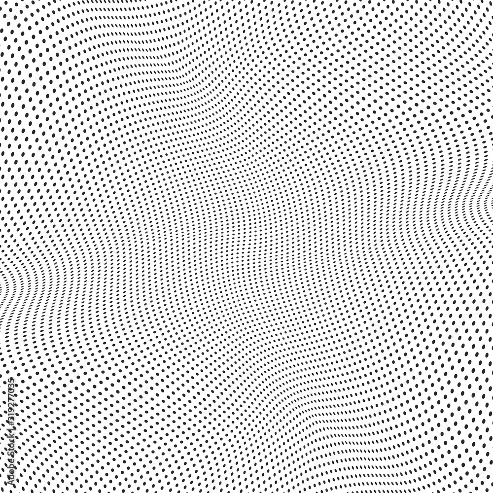 Halftone dots illustration. Half tone mosaic pixels wavy background. 