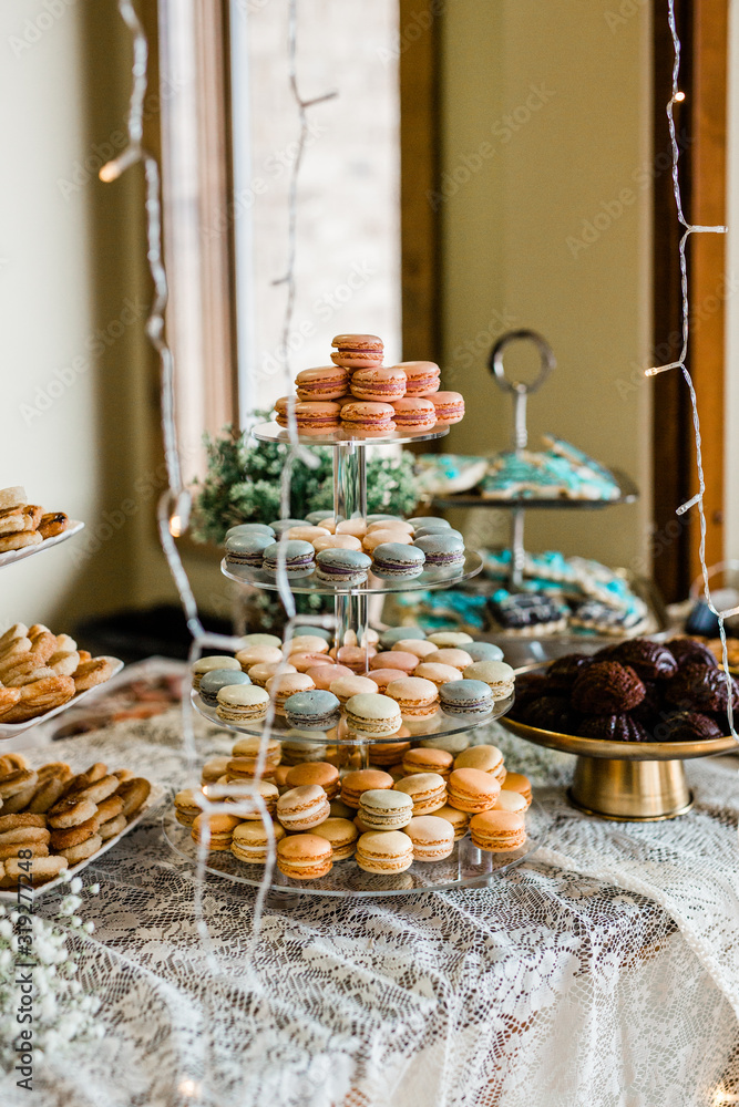 Assorted Tray of Macaron Cookies and Other Party Food