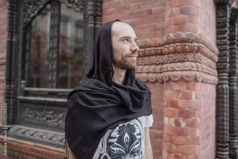 Naklejka premium Man in cashmere scarf, male fashion