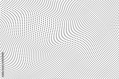 Halftone dots illustration. Half tone mosaic pixels wavy background.