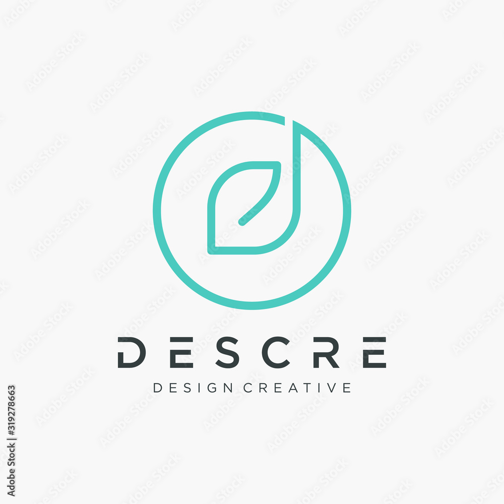 abstract Initial letters d leaf logo design with shape circle concept. logo line with connect concept - vector