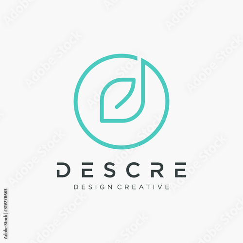 abstract Initial letters d leaf logo design with shape circle concept. logo line with connect concept - vector
