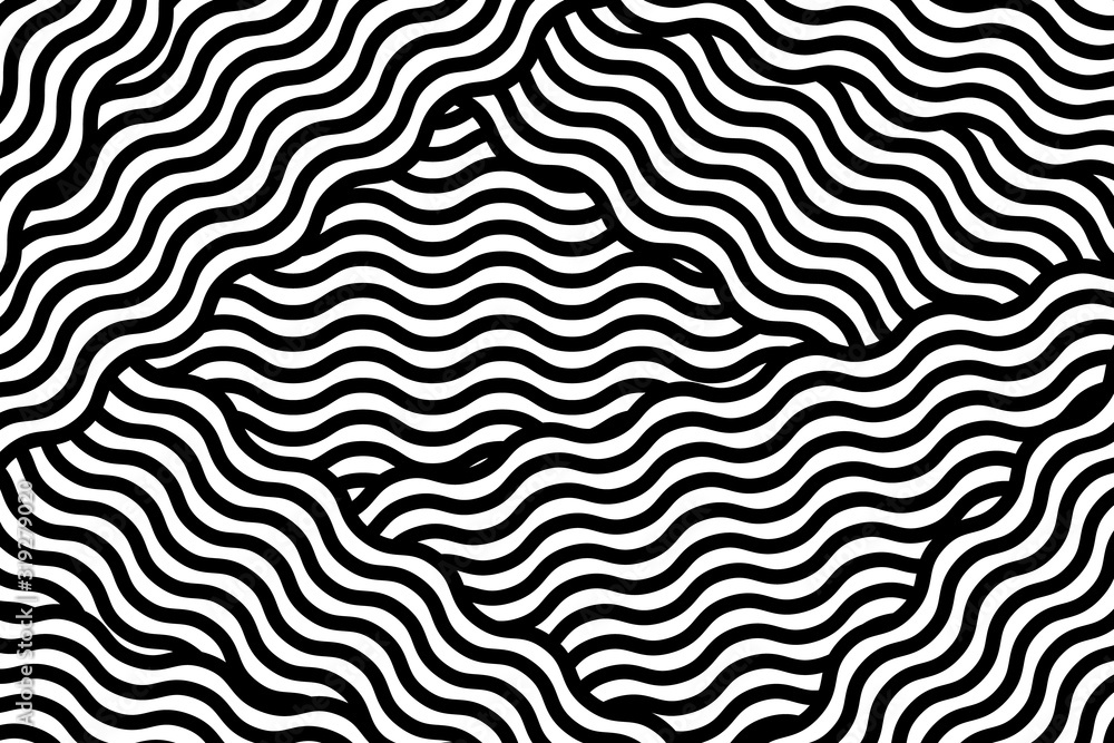 Obraz premium Vector illustration with geometric abstract pattern with wavy lines. Trendy background in op art style, optical illusion.
