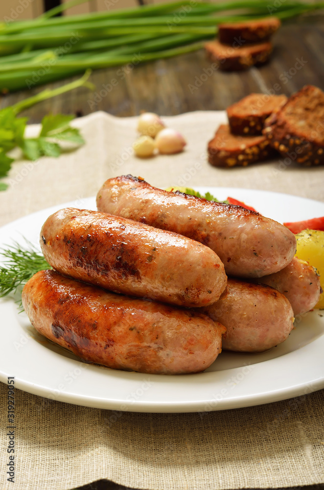 Appetizing barbecue sausages