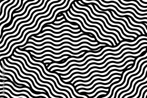 Vector illustration with geometric abstract pattern with wavy lines. Trendy background in op art style, optical illusion.