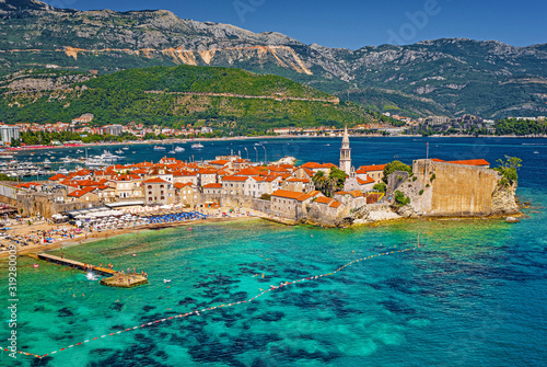 Aerial view on the old town of Budva, Montenegro photo