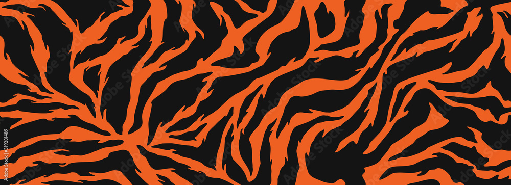 Tiger stripes pattern, animal skin, line background. Vector seamles texture - obrazy, fototapety, plakaty 