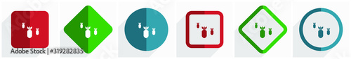 Bomb, war, military, weapon icon set, flat design vector illustration in 6 options for webdesign and mobile applications in eps 10