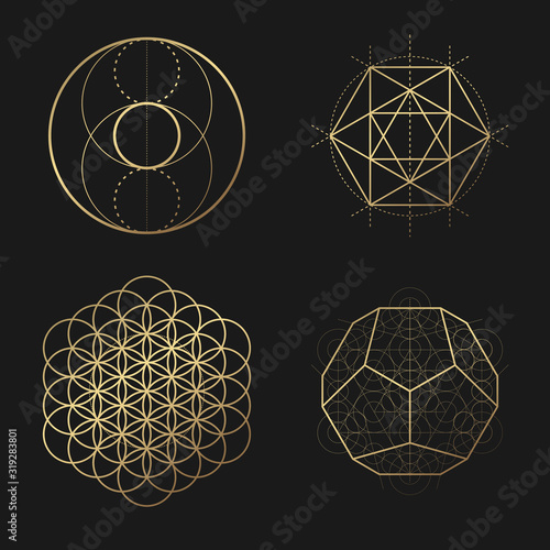 Sacred geometry golden vector design elements collection