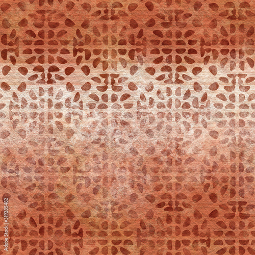 Seamless terracotta texture. Bumpy red clay terra cotta pot baked earth tile with painted geometric ethnic designs. Seamless repeat raster jpg pattern swatch.