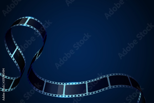 3D cinema film strip in perspective. Vector template cinema festival with place for text. Movie design with cinema film strip for festival, brochure, poster, banner or flyer.Film entertainment concept
