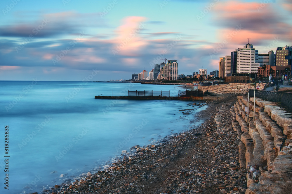 Tel Aviv coastline on a winter evening (January 2020)