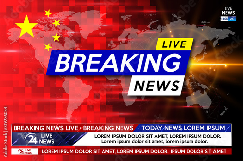 Background screen saver on breaking news. Virus coming from China. Coronavirus attacks the whole world. Breaking news release.