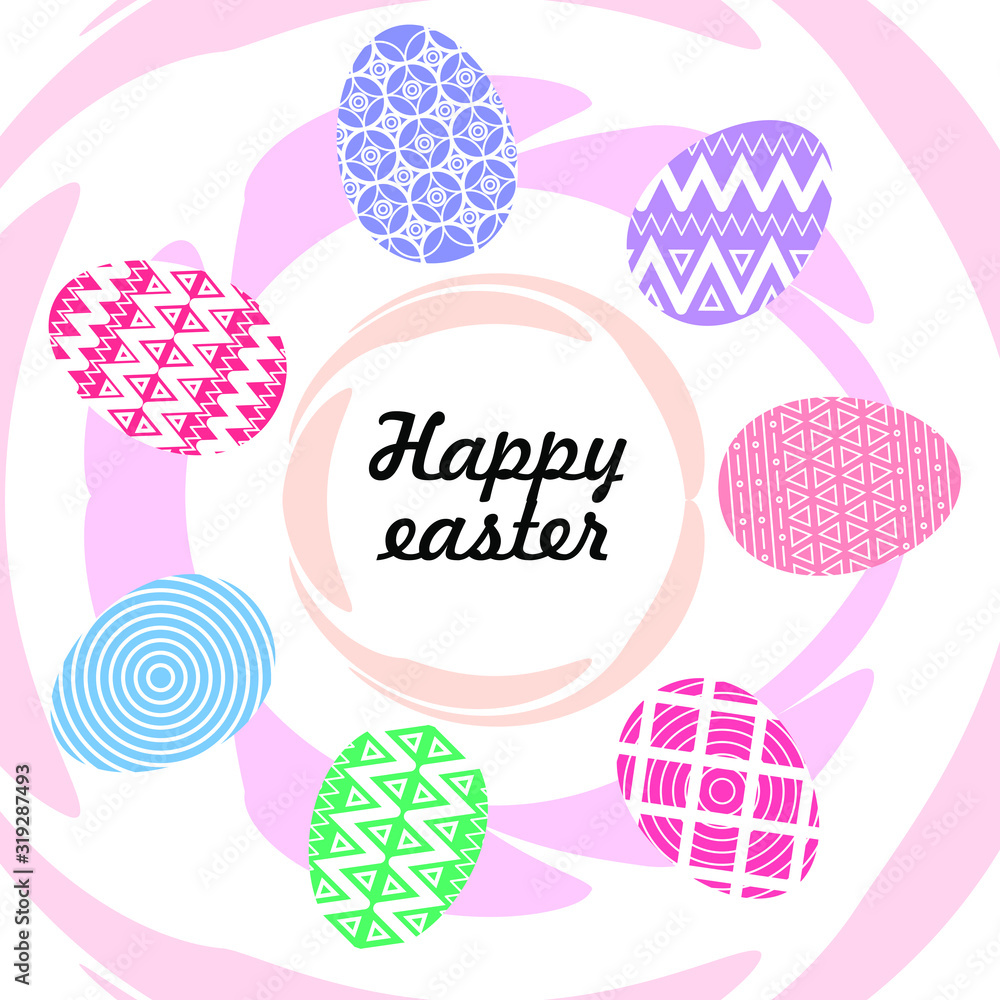 Happy Easter. Set of Easter eggs with different texture on a white background. Spring holiday. Vector illustration. Happy easter eggs Happy Easter. Set of Easter eggs with different texture on a white background. Spring holiday. Vector illustration. Happy easter eggs