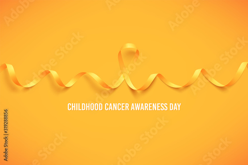 International childhood cancer symbol on 15th of february, vector illustration. Background with realistic gold ribbon. Template poster for cancer awareness month in september.